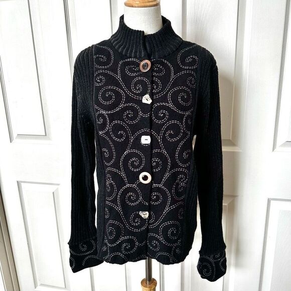 Icelandic Design wool black swirl button down sweater/jacket - Picture 1 of 9